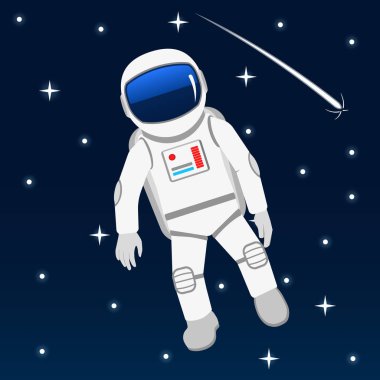 Vektör astronot, uzay giysisi mavi arkaplanda izole edildi.