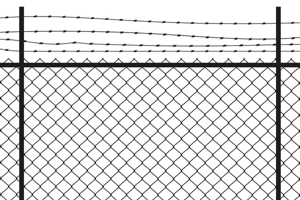 チェーンリンクと有刺鉄線フェンスを描いたシルエットのグラフィック。ベクトル. — ストックベクタ