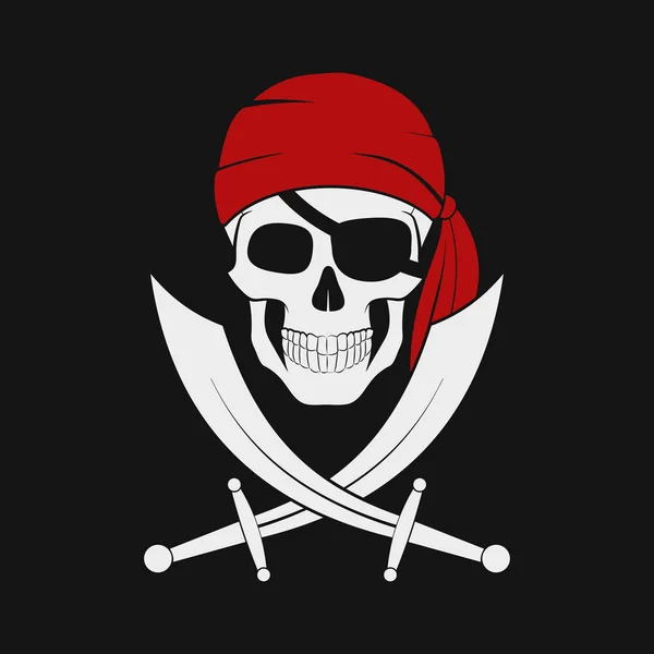 Vektorillustration des Piratenschädels in rotem Bandana mit Kreuzschwertern. — Stockvektor