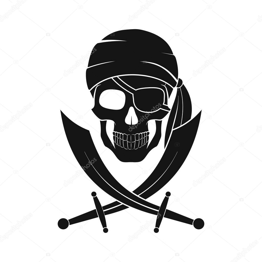 Skull and crossed swords. Pirate sign. Vector illustration.
