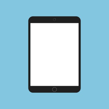 Mavi arkaplanda boş ekranı olan tablet bilgisayar. Vektör.