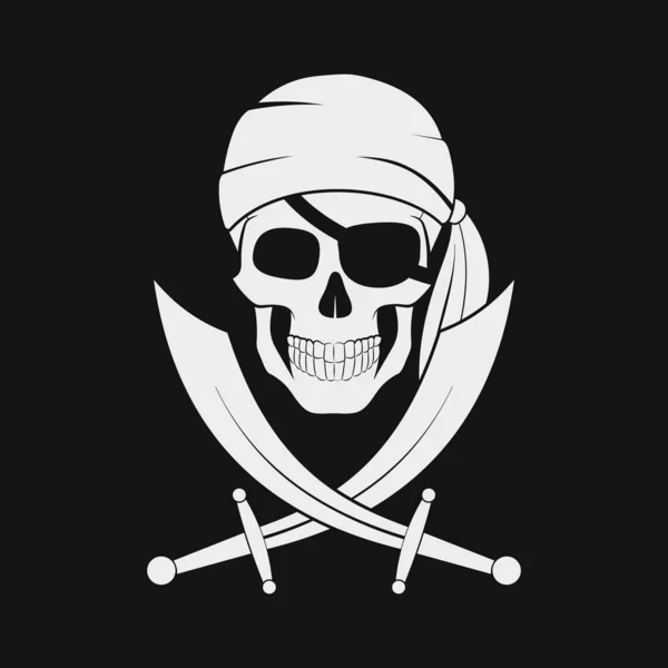 Bandiera di pirateria con teschio e sciabole incrociate. Illustrazione vettoriale . — Vettoriale Stock