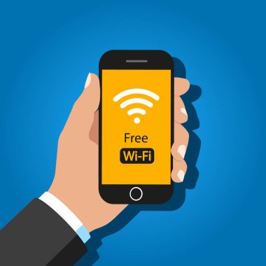 Bedava wi fi bölgesinin vektör illüstrasyonu. Akıllı telefon..