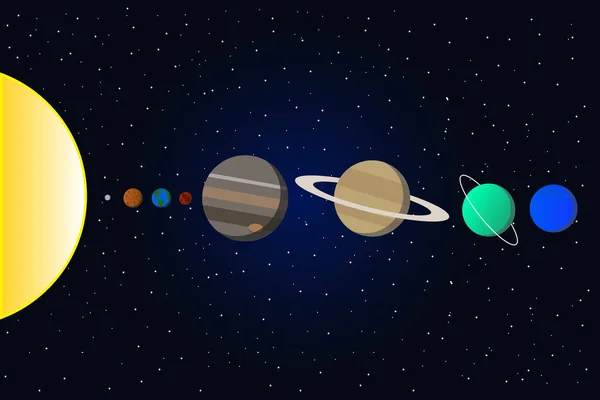Illustration des Sonnensystems mit Planeten und Sonne. Vektor. — Stockvektor