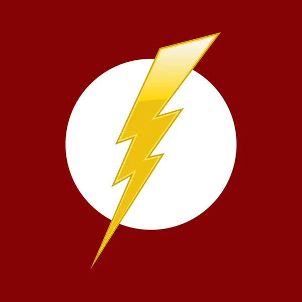 Lightning bolt in white circle on red background. Vector. — ストックベクタ