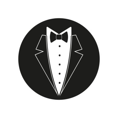 Gömlekli, düğmeli papyonlu ve siyah takım elbiseli bir adam. Vektör.