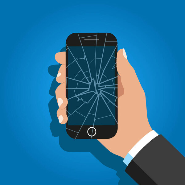 Рука держит сломанный экран телефона. Векторная иллюстрация
.