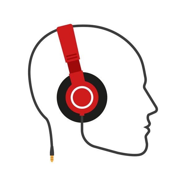 Profile of the man with headphones. Vector illustration.
