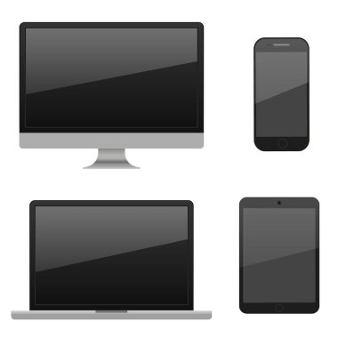 Farklı aygıtların vektör illüstrasyonu. Laptop, tablet ve akıllı telefon.
