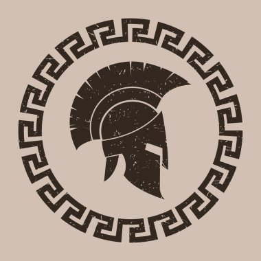 Antik Yunan kaskı. Kirli doku. Çizim. Vektör.