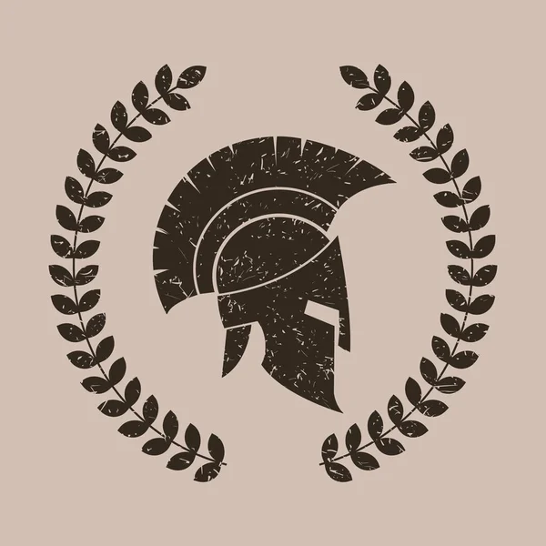 Vector illustration of textured spartan helmet with wreath. Isolated. — Stock Vector