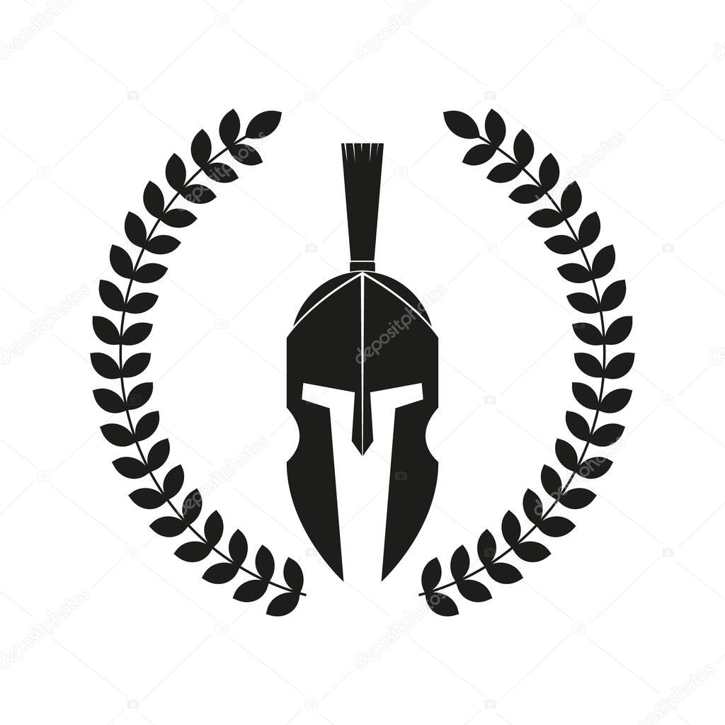 Icon a Spartan helmet in a laurel wreath. Vector.