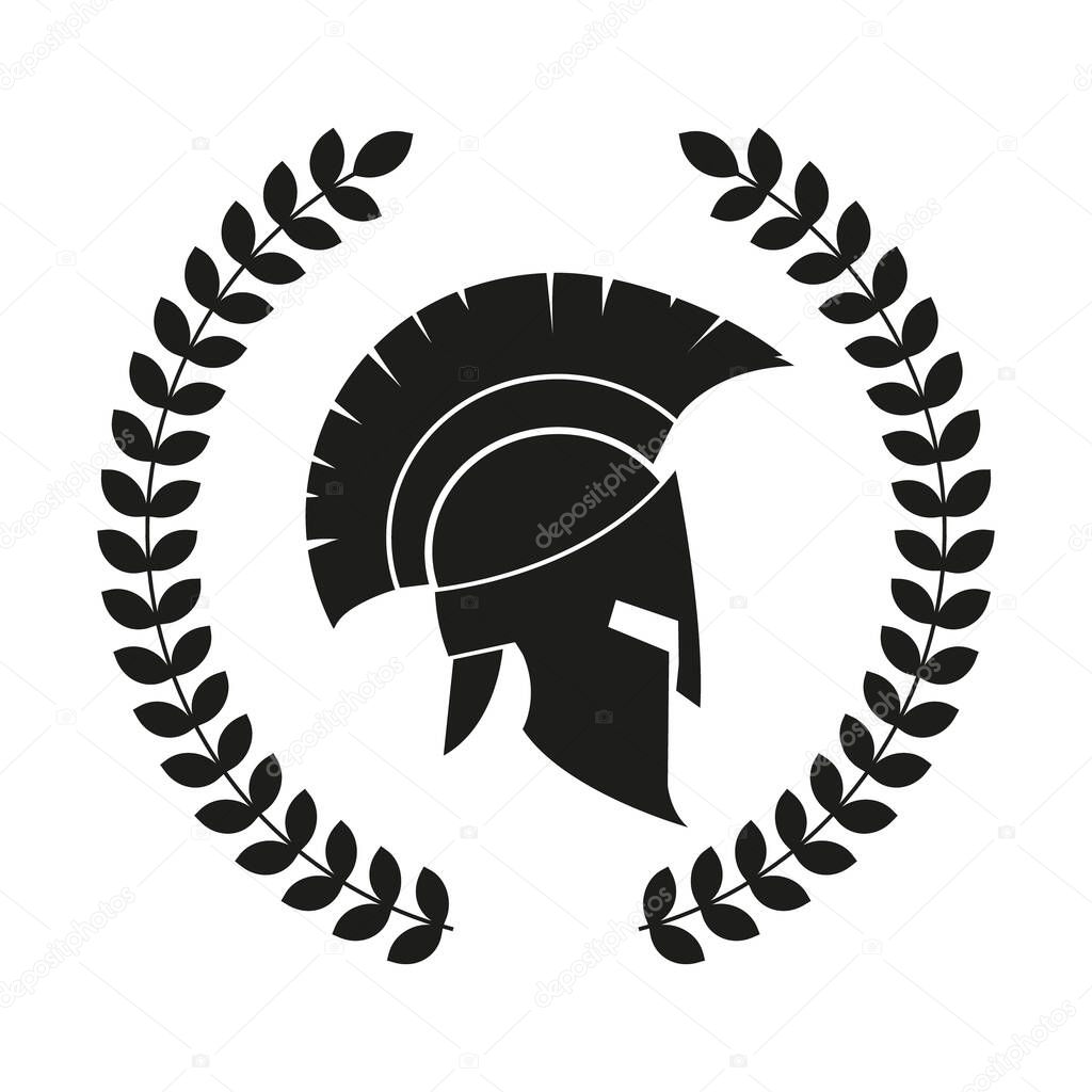 Vectr illustration of spartan helmet with laurel wreath.