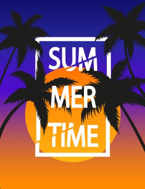 Yaz zamanı konseptinin vektör illüstrasyonu. Palmiye ağacı.