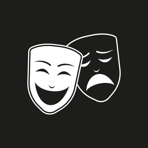 Icono de máscaras teatrales sobre fondo negro ilustración vectorial aislada . — Vector de stock