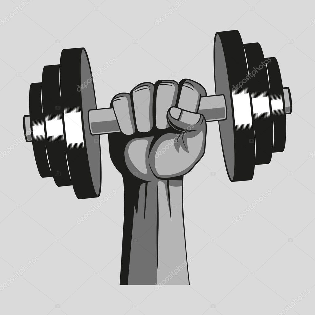 Hand with dumbbell. Gym concept. Vector illustration.