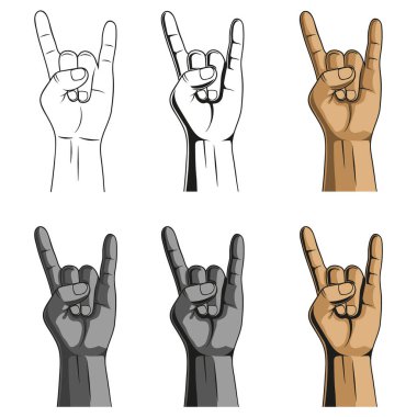Vector illustration of hand show rock sign set.