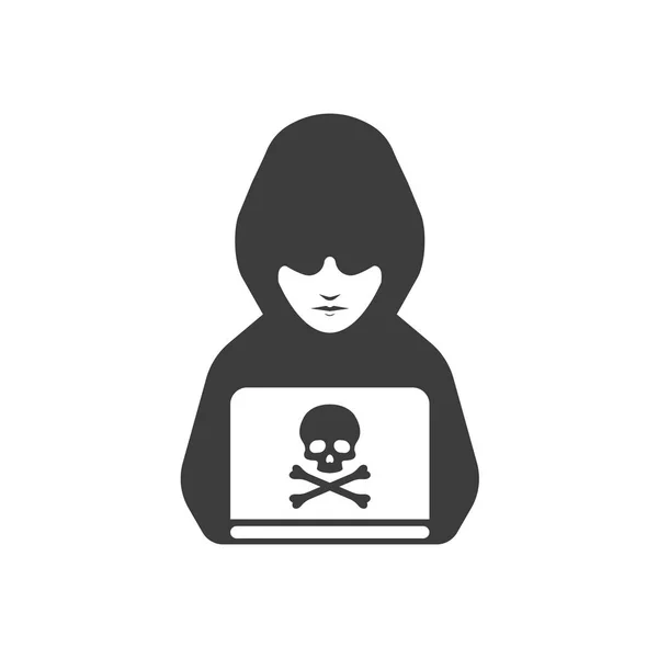 Zwart icoon van anonieme hacker. Vectorillustratie. — Stockvector