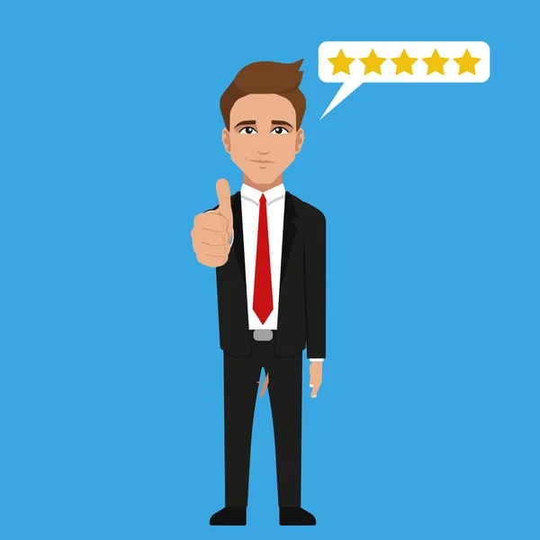 Successful businessman character gives thumb up. Vector. — Stock Vector
