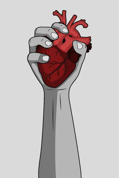 Vector illustration of the human heart in his hand. — Stock Vector