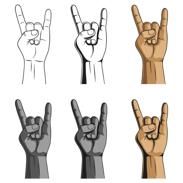 Vector illustration of hand show rock sign set. — Stok Vektör