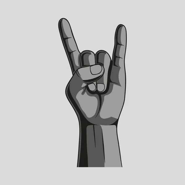 Vector illustration of hand showing rck sign. Black and white style. — Stok Vektör