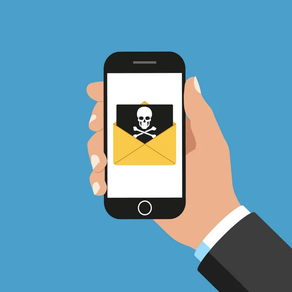 Vector illustration of message in smartphone with skull. Isolated. — Stok Vektör
