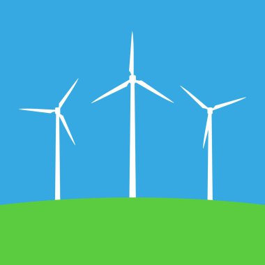 Rüzgar enerjisi konsepti yel değirmeni. Vektör çizimi. İzole edilmiş.