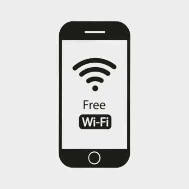 Beyaz arkaplanda ekran vektöründe wi-fi simgesi olan akıllı telefon.