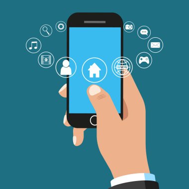 Cep telefonunun vektör çizimi. Web ve mobil uygulamalar için düz simgeler.