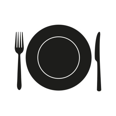 Tabak, bıçak ve çatalla kurulmuş bir yer. Vektör.