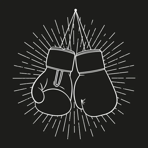 Vintage style boxing gloves with sunburst. Vector illustration. — Stock Vector