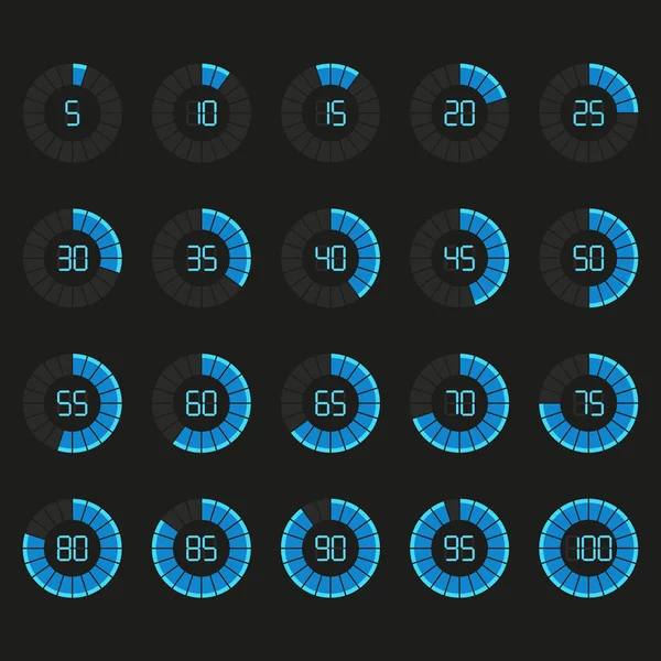 Vektor illustration av lastning blå cirklar som. 5 till 100. Isolerad. — Stock vektor