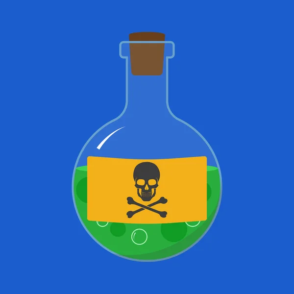 Πράσινο μπουκαλάκι με δηλητήριο και ετικέτα κρανίου και σταυρωτών οστών. Διάνυσμα. — Διανυσματικό Αρχείο