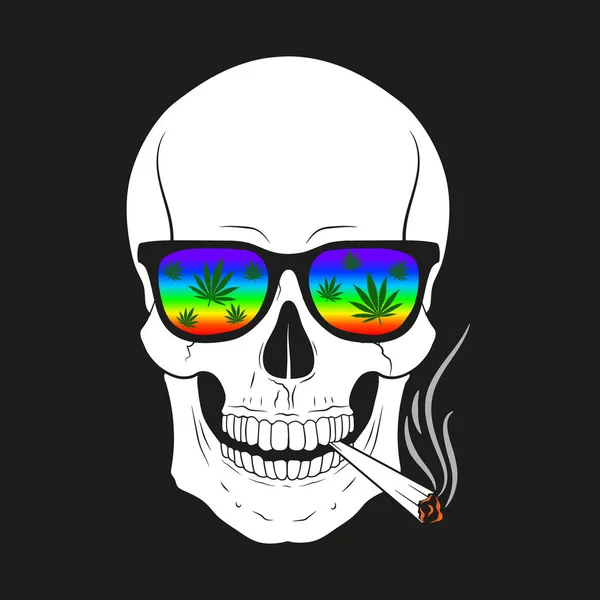 Vector illustration of skull smoking on black background. Isolated. — Stock Vector