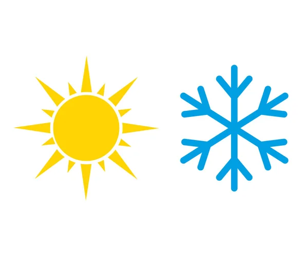 Warme en koude zon en sneeuwvlokken pictogrammen. Vector. — Stockvector