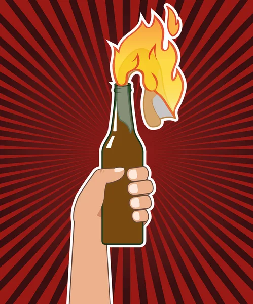 Main tenant une bouteille avec un cocktail Molotov. Illustration vectorielle. Isolé . — Image vectorielle