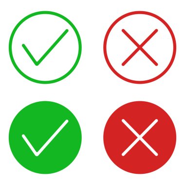 Kontrol ve çapraz işaretin vektör çizimi. İzole edilmiş.