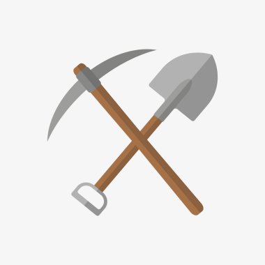 Kürek ve kazma aletleri, maden endüstrisi vektör illüstrasyonu.