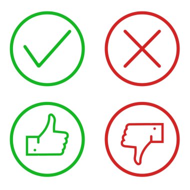 Baş parmaklar yukarı ve aşağı ve işaretleri kontrol et. Semboller, vektör simgeleri gibi..