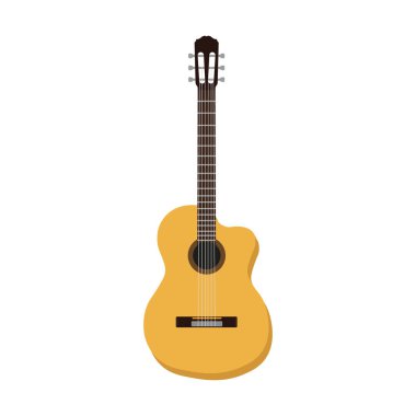 Akustik gitar resmi, düz çizim. İzole edilmiş.