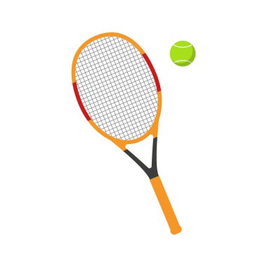 Tenis raketi ve top vektör çizimi. Düz tasarım simgesi.