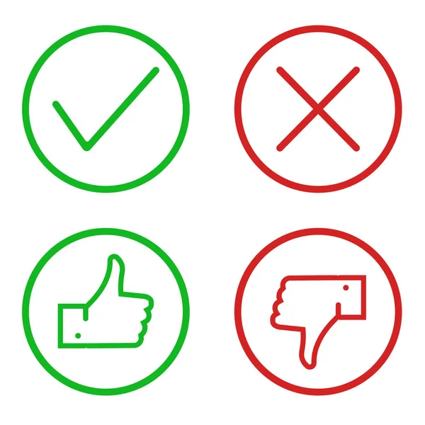 Thumbs up and down and check marks. Like and dislike symbols, vector icons. — Stock Vector