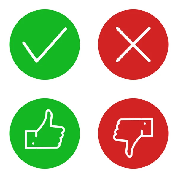 Thumbs up and down and check marks. Flat design. Vector. — Stock Vector