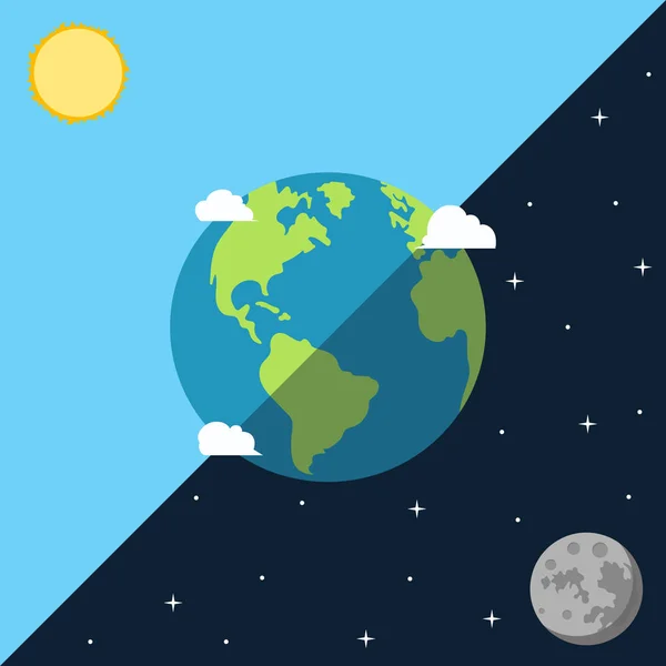 Planet Erde mit Mond und Sonne für Tag und Nacht. Vektor. — Stockvektor