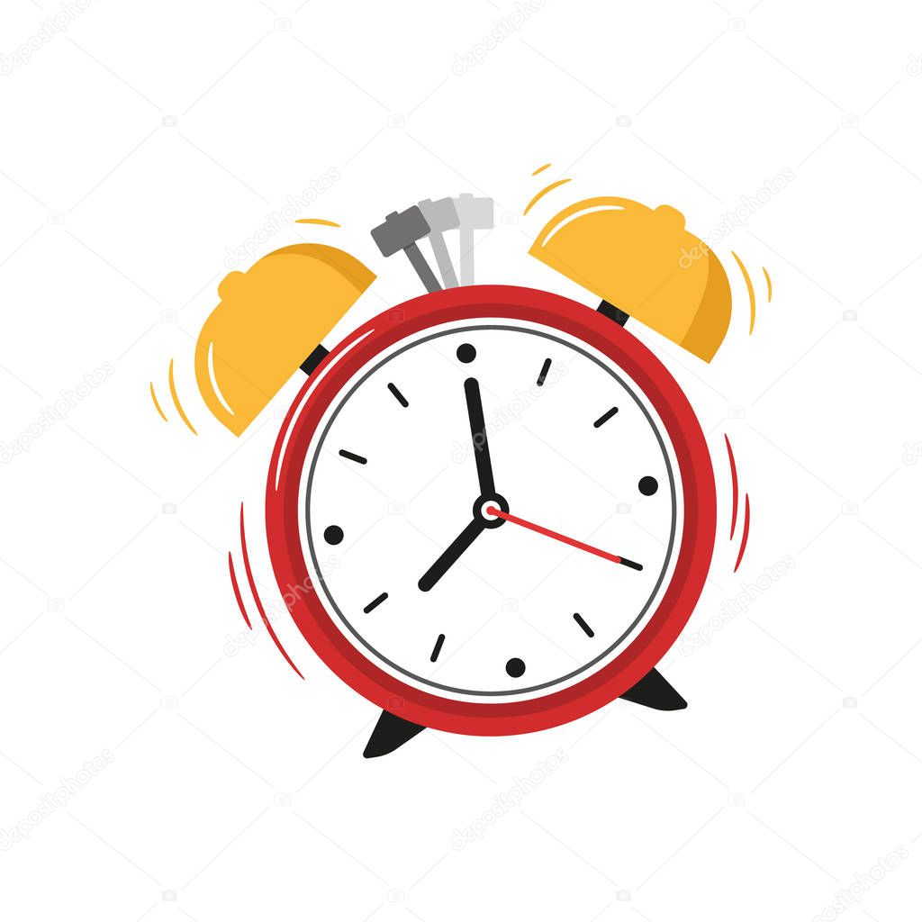 Red alarm clock colorful flat style vector illustration.