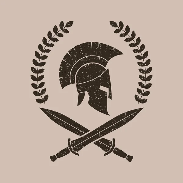 Vector illustration of a Spartan helmet in a laurel wreath. — Stock Vector