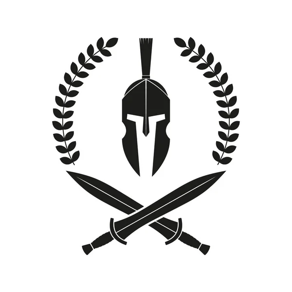 Defne çelenginde Spartalı miğfer. Vektör illüstrasyonu.
