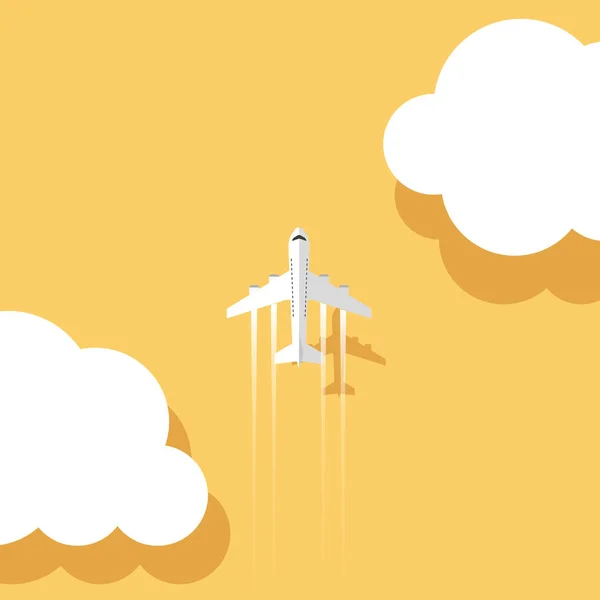 The plane is flying among the clouds. Vector image. — Stock Vector