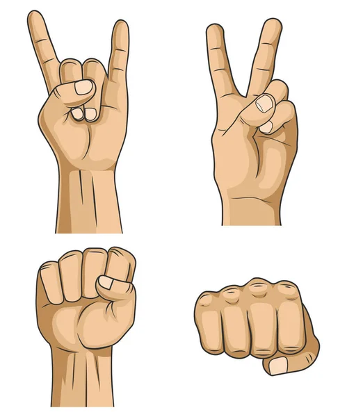 Vector illstration of hand signs set white background. Isolated. — Stock Vector